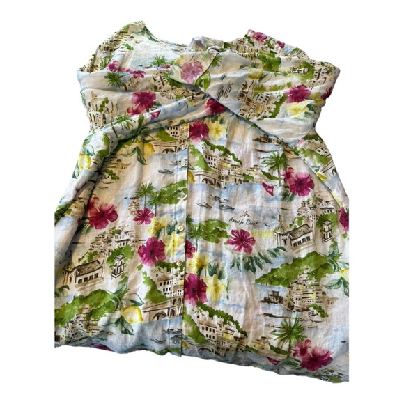 Cynthia Rowley 2X 100% Linen Amalfi Coast Blouse Roll Tab Sleeve Button Down - Picture 9 of 12